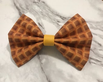 Waffle Print Hair Bow: Handmade Breakfast Theme Gift