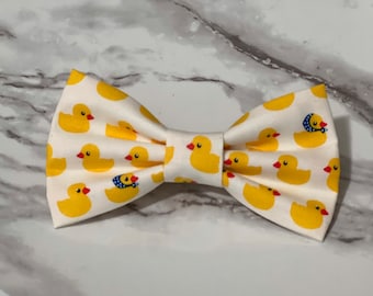 Yellow Ducks Bow Tie, Duck Print Adjustable Strap, Pin On, Clip On or Pet Collar Bow Ties, Nursery Room Decor, Baby Shower Gift