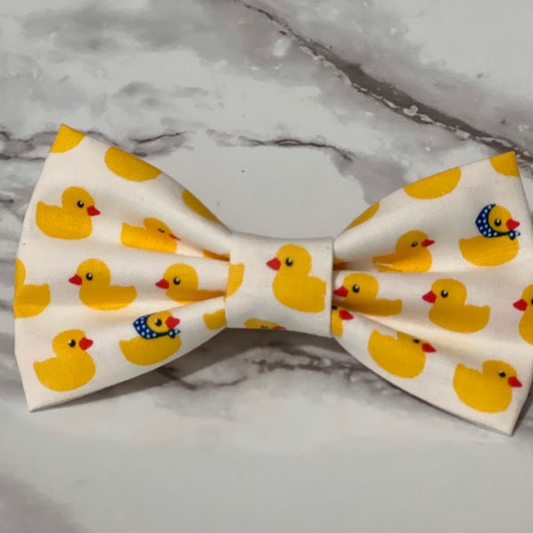 Yellow Ducks Bow Tie, Duck Print Adjustable Strap, Pin On, Clip On or Pet Collar Bow Ties, Nursery Room Decor, Baby Shower Gift