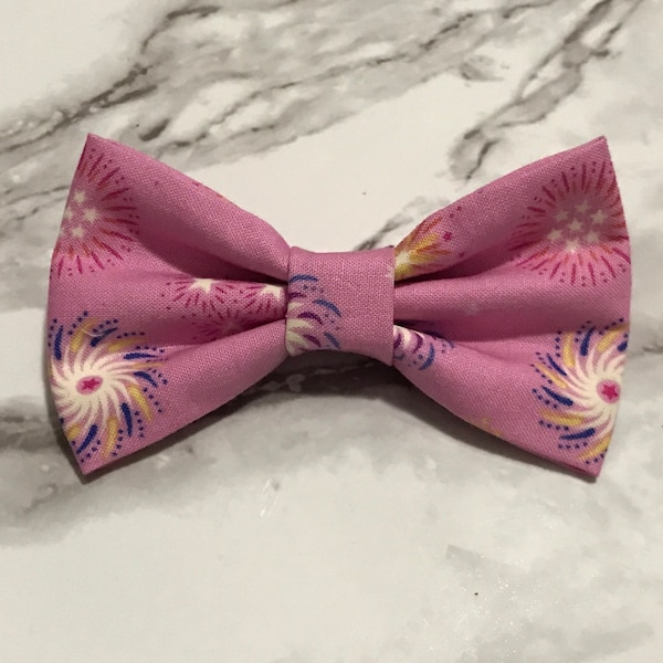 Pink Bow Tie with Glow In The Dark Stars and Swirls, Pet Bow Ties, Pink Neckwear Glowing, Power to Pink Glow Party Theme