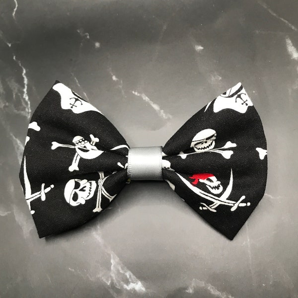 Pirate Bow, Skull and Cross Bones Hair Bows or Dog Bows, Pet Collar Bows, Pirate Gifts, Walk The Plank Costume Party, Gifts for Kids
