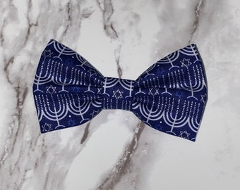 Blue Hanukkah Bow Tie: Menorah & Star of David Print
