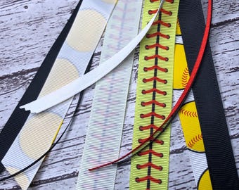 Softball Bow Ribbons Hair Elastic Band, Alligator Clip Bow Team Colors, Softballs Gift Bow, Softball Player Bows, Ball Laces ADD NAMES or #