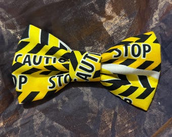 Yellow Caution Tape Bow Tie, Stop Tape Adjustable Straps, Magnetic, Clip On Bow Ties, Construction Theme Gift Bow Tie for People or Pets