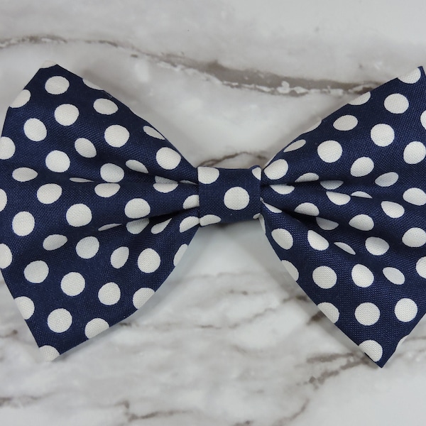 Blue and White Polka Dot Hair Bow, Classic Navy Blue Bow, Cute Pet Bows, Blue and White Decorations, Kitchen Board Sign Bows, White Dots