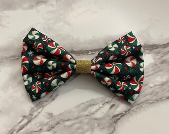 Holiday Peppermint Candy Hair Bow, White, Red and Green Candy Bows, Sparkle Dog Bows & Cat Collar Bows, Christmas Tree Bows