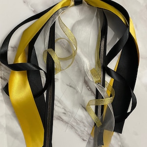 Black and Gold Ribbon Bow, Keychain Ribbons Backpack, Dorm Room Decorations, School Spirit Bows, University Colors
