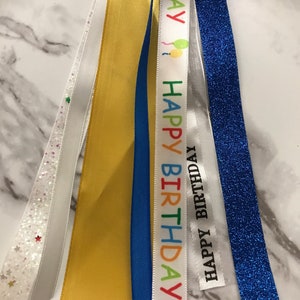Birthday Hair Ribbons | CUSTOMIZABLE- Pick Your Color & Theme | Elastic Band Bows Clip Bows | Birthday Decorations | Cute Gifts | Party Time