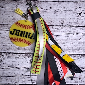 Softball Tassel Bow, Ball Players Name Bag Tag Keychains, Softballs Keychains, Softball  Team Tassels, Choose Your Colors Team Theme, Name