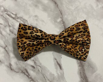 Leopard Print Bow Tie: Adjustable Strap, Clip-On, Pin