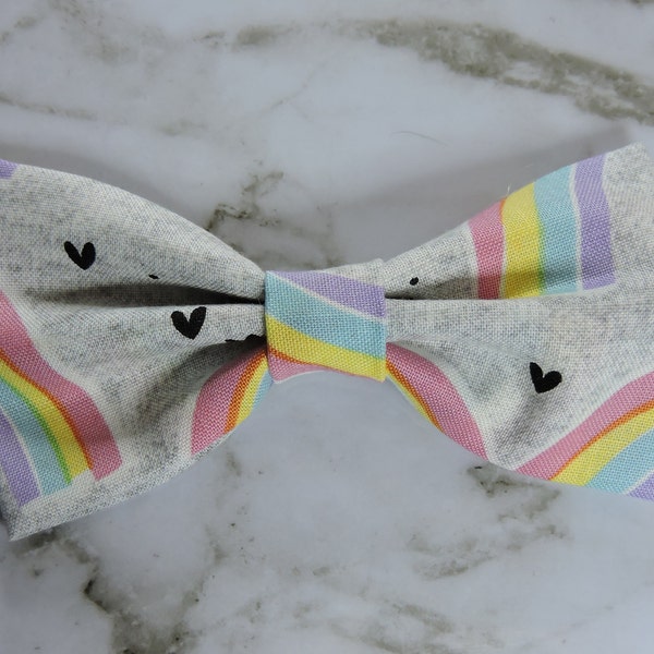 Cute Hearts and Rainbow Bow Tie, Clip On, Pins, Adjustable Straps Bow Ties, Soft Gray, Lovely Sweet Baby Bow, Pet Bow Ties, Collar Bow Tie