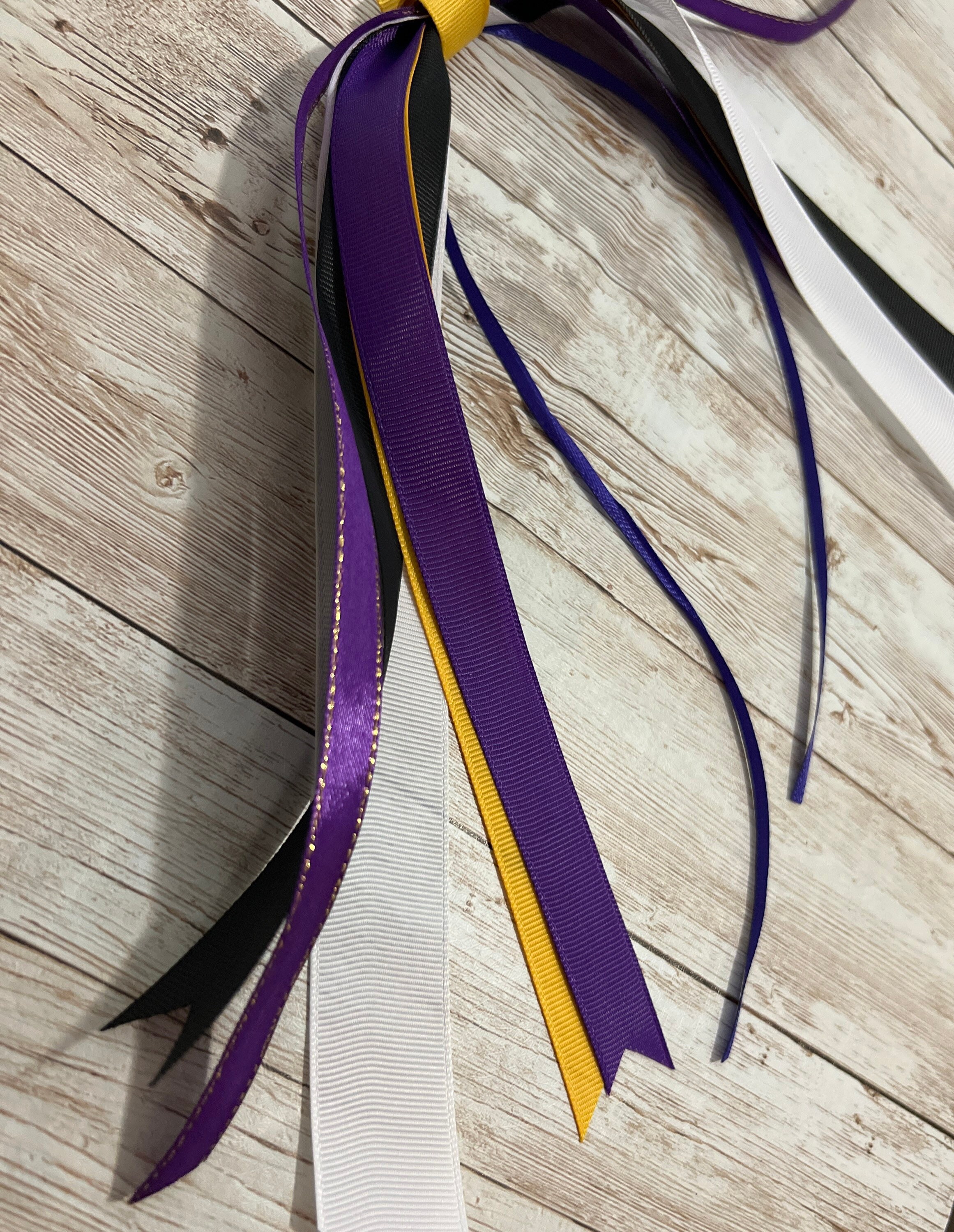 Purple and Gold Hair Ribbon Bow, School Spirit, Team Hair Bows, Elastic Band Bows, Clip In Hair Bow, Ribbons Door Decor