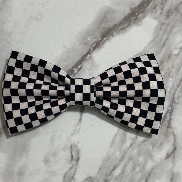 Checkered Bow Tie, Black and White Checked People and Pet Bow Ties, Check Neckwear, BNW Birthday Gift Ideas For Him and Her