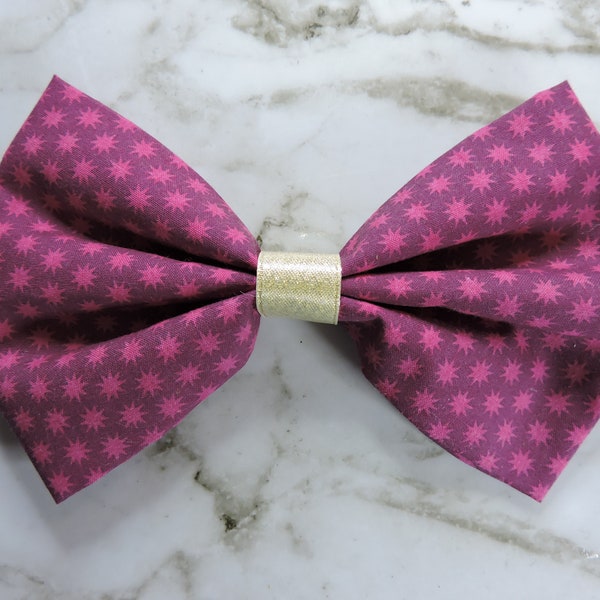 Pink Bursts Hair Bow, Purple Burst Dots Pet Collar Bow Ties, Dog Bows, Cat Collar Bow, Deep Dress Bow in Pink Purple, Handmade Hair Bows