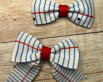 Lined Paper Ribbon Bow with or without Tail, Back To School Bows, Teacher Gifts, Cute for the Classroom, Pin Bows, Headband Bows, Magnet Bow