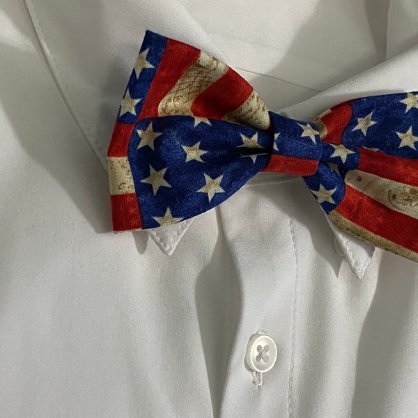 USA Flag Theme Bow Tie, Red White and Blue Clip On, Pin, Adjustable Strap Bow Tie or Neckwear for Dogs and Cats, America Proud