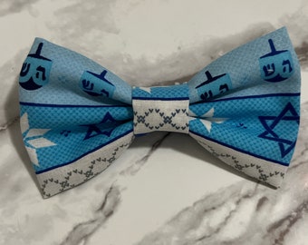 Hanukkah Bow Tie: Star of David Dreidel Fabric, Adjustable Clip-On