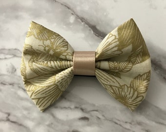 Gold Nature Hair Bow, Gold Bees Chic Pretty Floral, Pollinator Gardening, Sunflowers Bows, Dog Bow, Flowers Pet Collar Bow