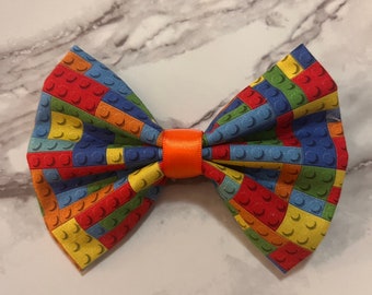 Building Blocks Hair Bow, Fun School Bows, Dog Bow, Bright Pet Collar Bows, Colorful Classroom Decor, Blocks Birthday Gift, Party Bow