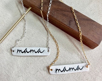 Ceramic Mama Necklaces, gold, silver, hypoallergenic, gifts for her, gifts for mom, minimalistic jewelry, short gold necklace, pendant