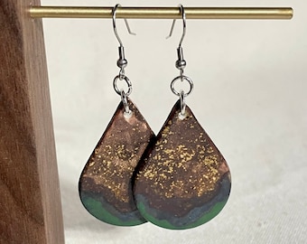 Speckled Brown Teardrop Dangle Earrings, ceramics, clay jewelry, accessories, statement earrings, boho hippie, unique gifts , hypoallergenic