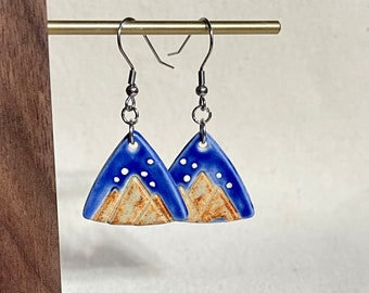 Blue Skies Mountain Peak Dangle Earrings, ceramic jewelry, clay earrings, hypoallergenic, accessories, outdoor enthusiast, boho, lightweight