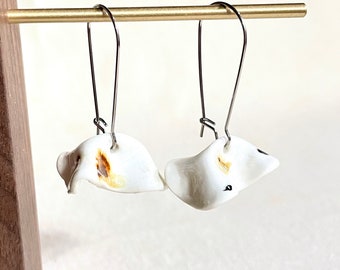 Crinkle Cheetah Dangle Earrings, ceramic jewelry, clay earrings, stainless steel, kidney hook, nickel-free, gifts for her, boho accessories
