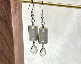 Mother of Pearl Drop Earrings, ceramic earrings, clay jewelry, hypoallergenic, gifts for mom, dangle earrings, gemstone earrings