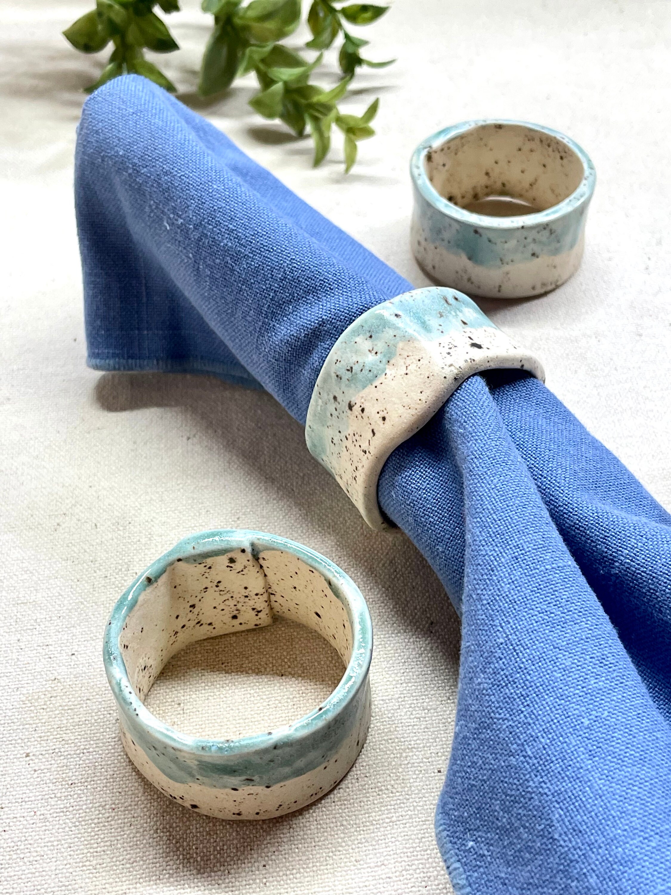 White & Blue Speckled Ceramic Napkin Rings Ceramics Napkin Etsy