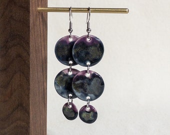 Midnight Tri Dangle Earrings, ceramic earrings, clay jewelry, hypoallergenic, long earrings, halloween earrings, witchy jewelry,