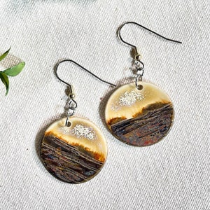 Shimmer Beige Dangle Earrings, ceramics, clay earrings, boho dangle earrings, hypoallergenic, lightweight, gifts for her, gold jewelry