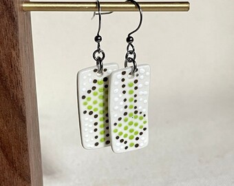 Aztec Hand-dotted Dangle Earrings, ceramic jewelry, clay earrings, handmade jewelry, aztec jewelry, boho dangle earrings, lightweight