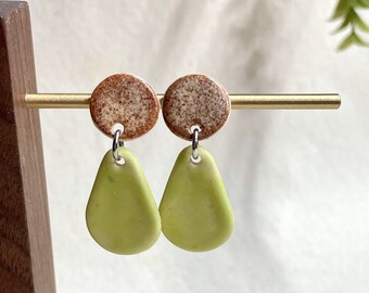 Teardrop Lemon Stud Dangle Earrings, ceramic earrings, clay jewelry, brown & yellow, hypoallergenic, gifts for her, summer accessories