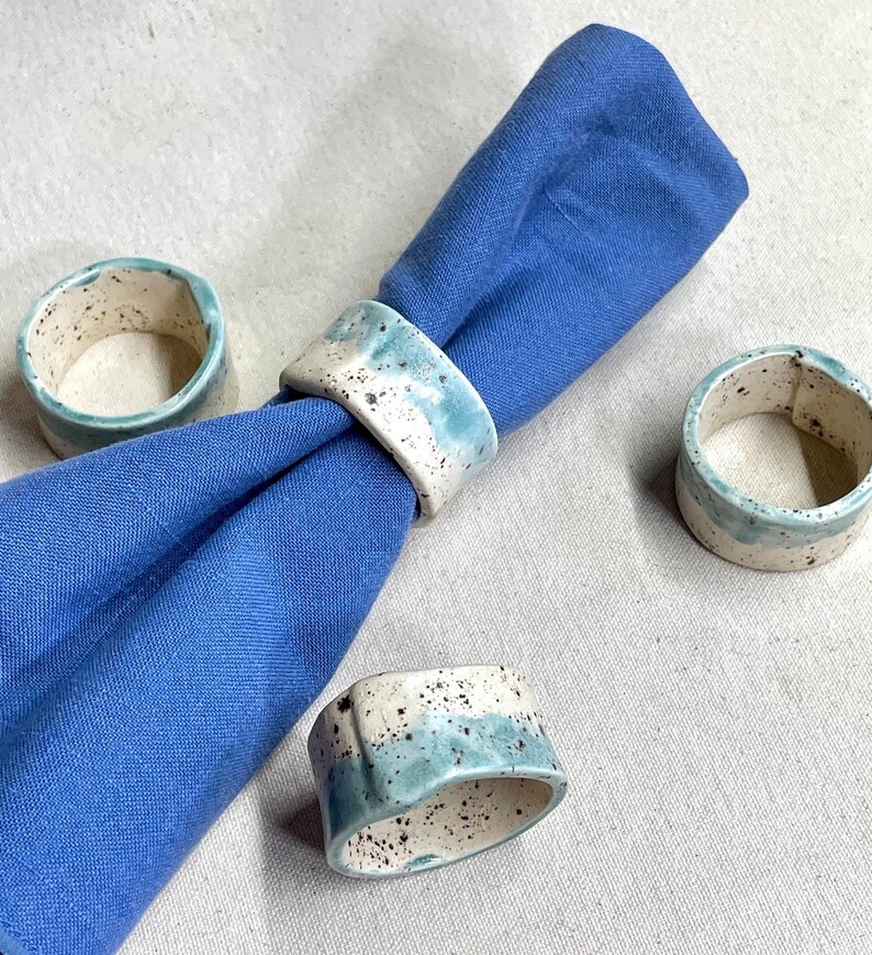 White & Blue Speckled Ceramic Napkin Rings Ceramics Napkin Etsy