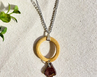 Golden Hoop Necklace, ceramic jewelry, accessories, clay, beige & brown, neutrals, summer style, boho
