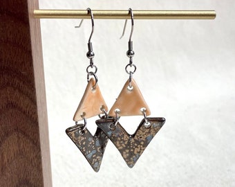 Ancient Gold Geometric Dangle Earrings, ceramic earrings, hypoallergenic, clay jewelry, statement earrings, geometric, art nouevou