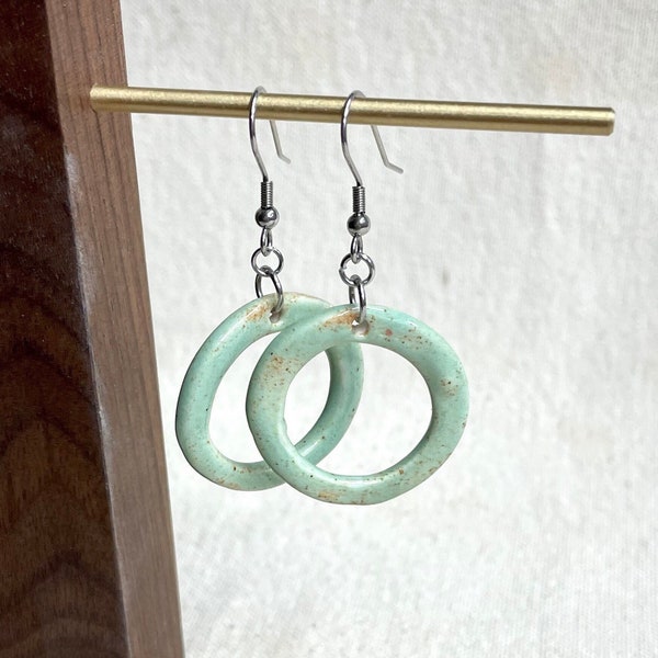 Limey Hoop Dangle Earrings, ceramic earrings, clay jewelry, handmade jewelry, gifts for her, boho dangle earrings, hypoallergenic