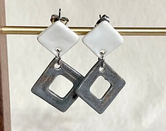 Geometric Stud Dangle Earrings, clay earrings, ceramic, hypoallergenic, gifts for her, minimalistic, handmade jewelry, accessories