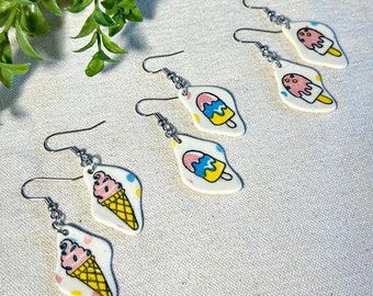 Sweet Treats Dangle Earrings, ice cream, popsicle earrings, ceramics, hypoallergenic, summer earrings, gifts for her, fun jewelry, funky