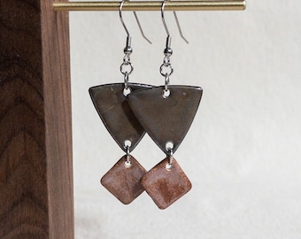 Geometric Dangle Ceramic Earrings, clay dangle earrings, stoneware clay, hypoallergenic, industrial style, gifts for her, modern jewelry