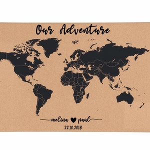 World Map Gift - Personalisierte Weltkarte - Push Pin Map - Kork Pinnwand auf Keilrahmen - personalisiert