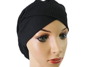 Turban Hijab Cap Ribbed Jersey Bonnet 