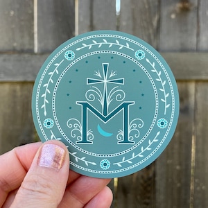 Catholic Magnet: To Jesus Through Mary, blue-green, 3 inches