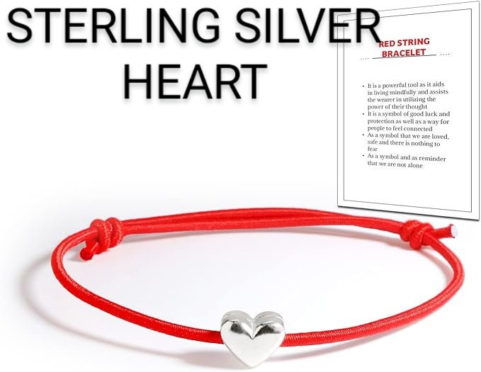 Kabbalah Red String Bracelet 925 Sterling Silver Heart Red