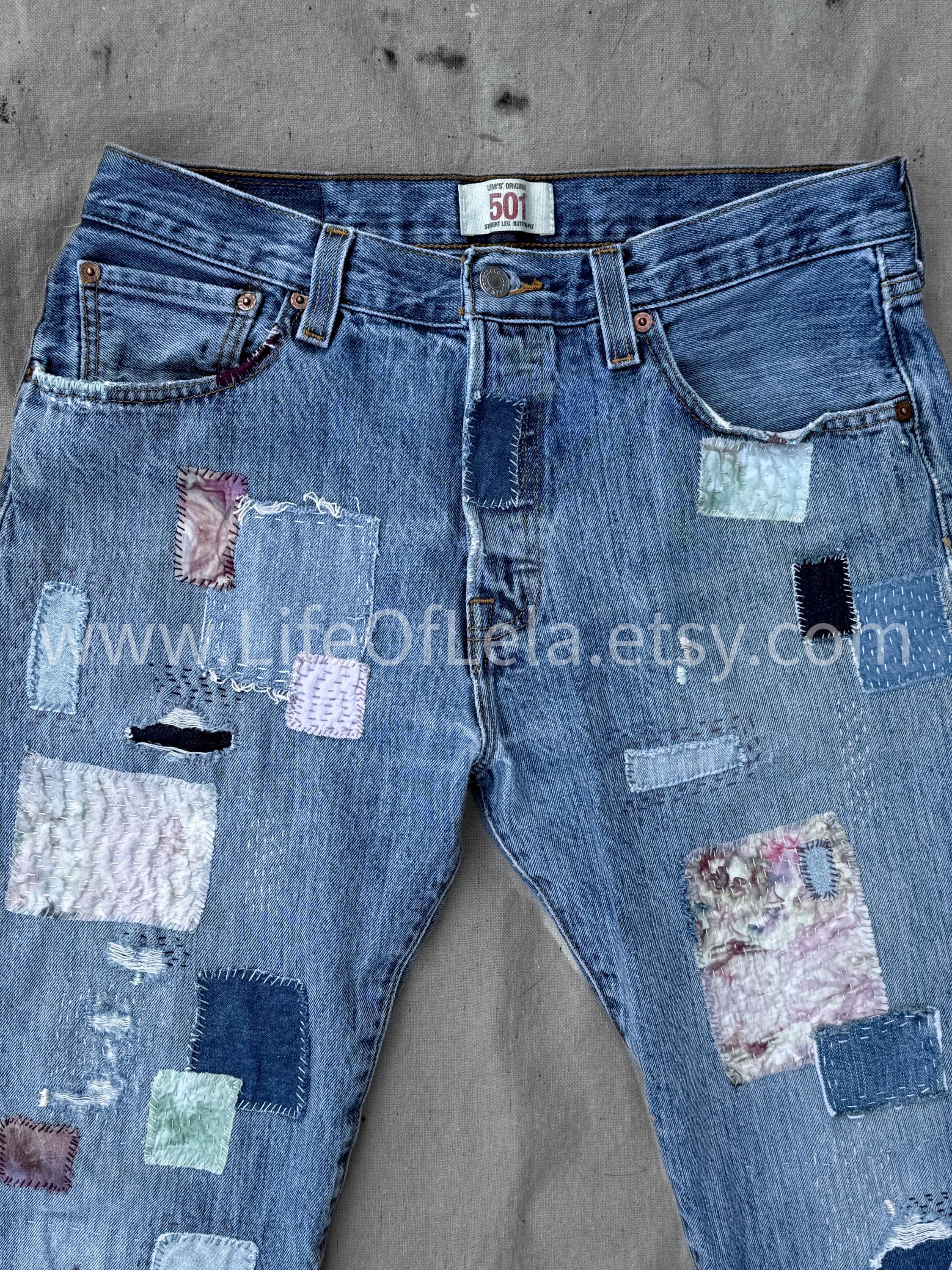 Vintage Levi's 501 Embroidered Boro Patchwork Sashiko Jeans 32