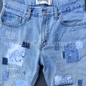 Vintage Levi's 505 Embroidered Sashiko/Boro Patchwork Upcycled Jeans Size 32 Inch Waist