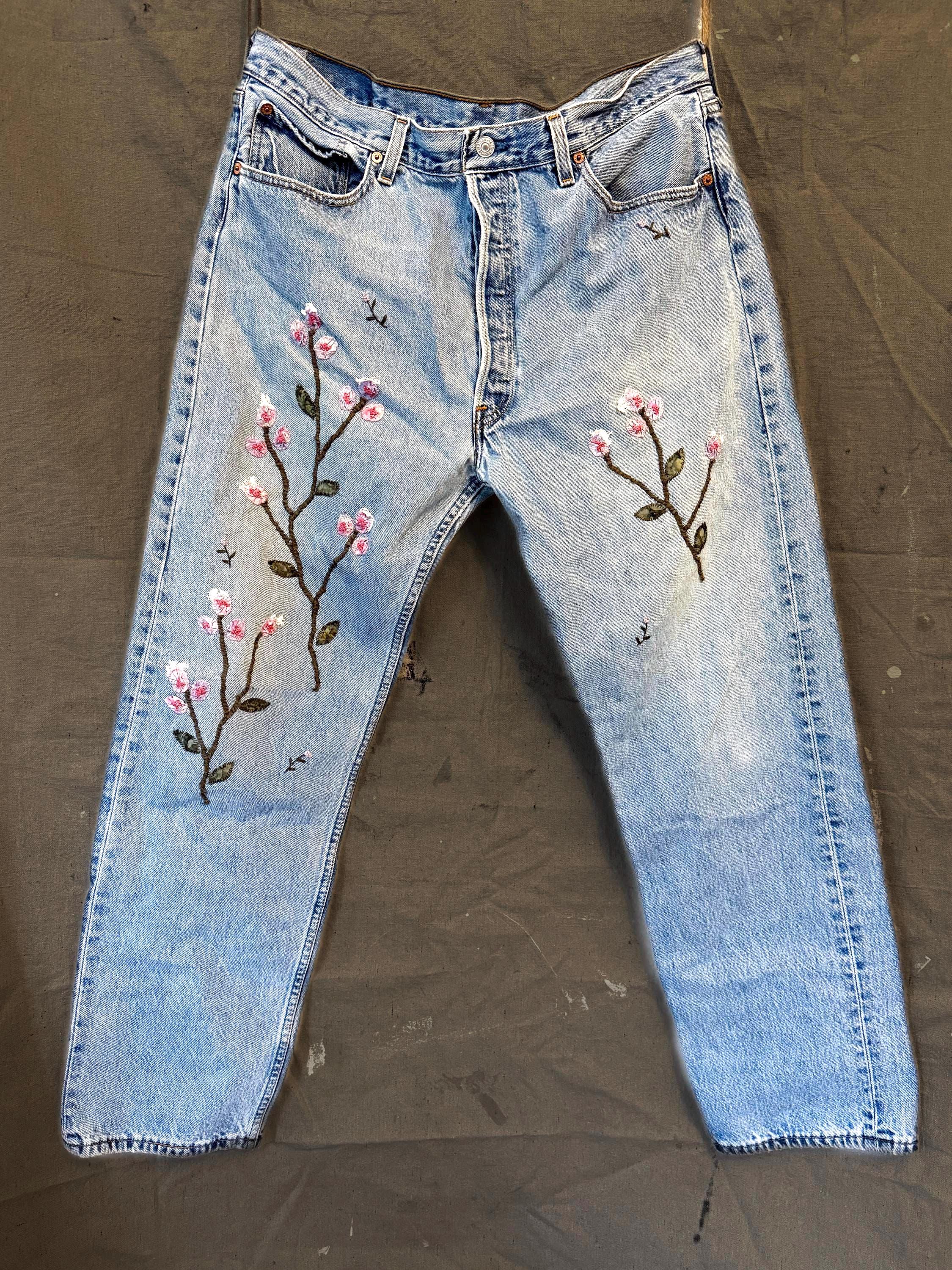 80s LEVI'S 501 flower handpainting 80s LEVI'S 501 flower handpainting
