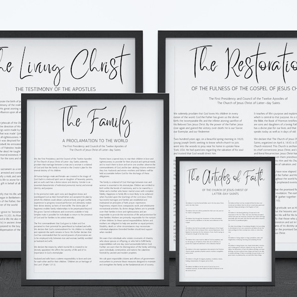 LDS Proclamation Bundle - Set of 4: The Living Christ, The Articles of Faith, The Family Proclamation, The Restoration