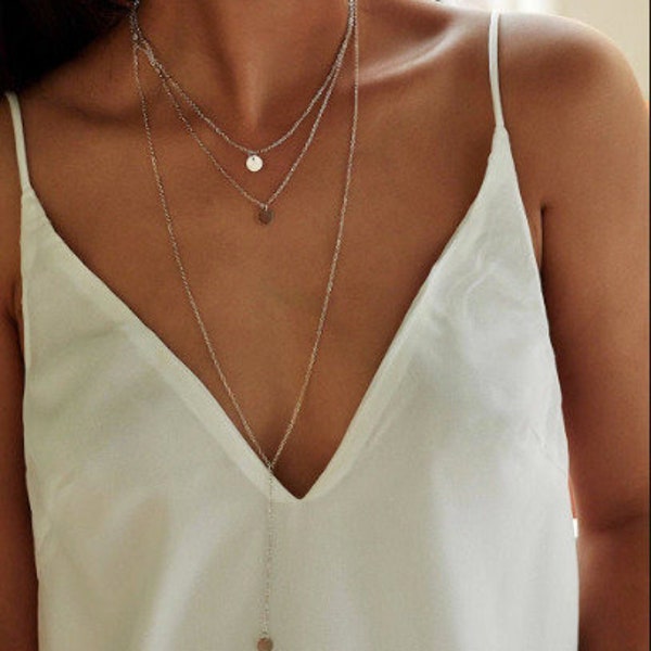 Collier Vintage Multirang Des Années 70 - Fils Tressés, Pendentifs Cœurs En Alliage Vert
