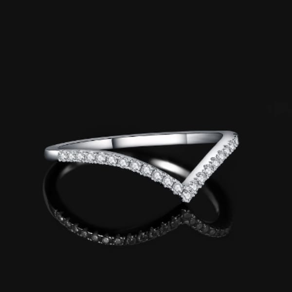 Sterling Silver V-Shaped Stackable || Bridal Set || Stacking Ring || Silver Ring || Unique Ring || Vintage Ring || Wedding Ring.